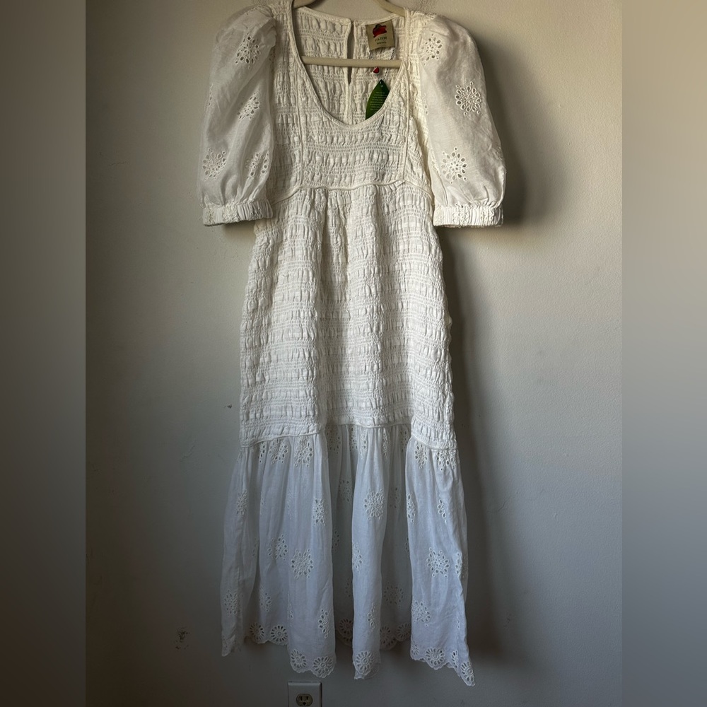 FARM Rio White Embroidered Midi Dress
